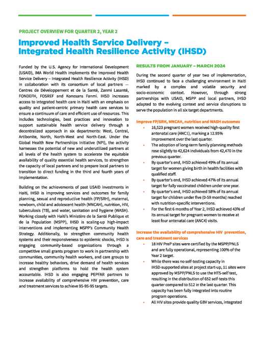 IHSD in Haiti: Year 2, Quarter 2
